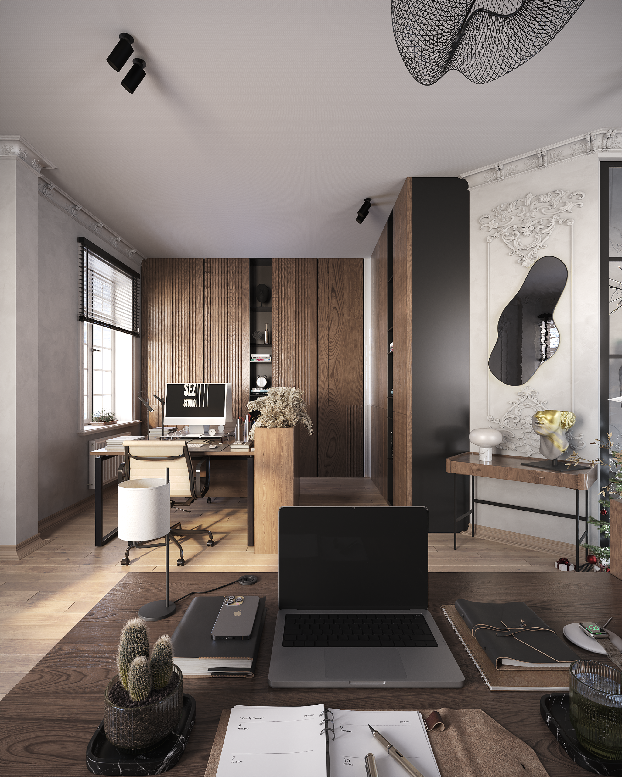 lüks villa iç mekan 3d render salon tasarımı