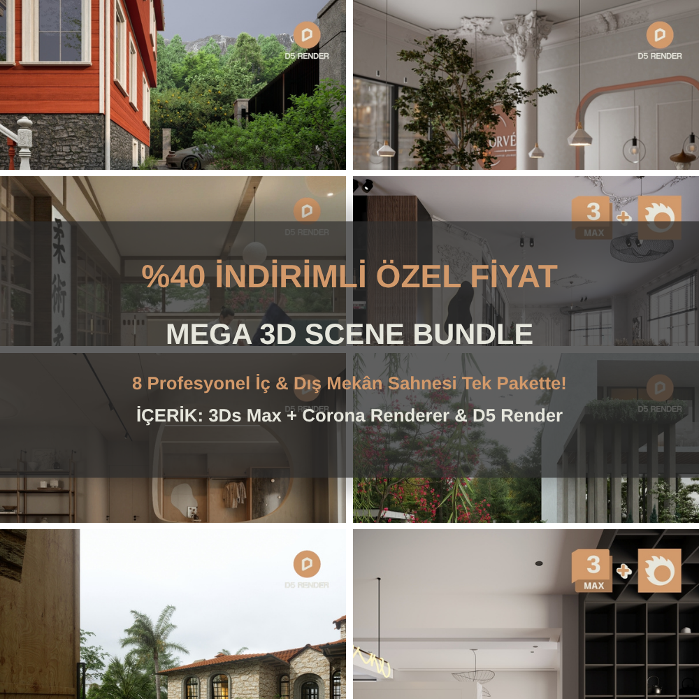 MEGA 3D SCENE BUNDLE – 8 İÇ & DIŞ MEKÂN SAHNESİ BİR ARADA! — SEZ-IN Studio dijital ürün